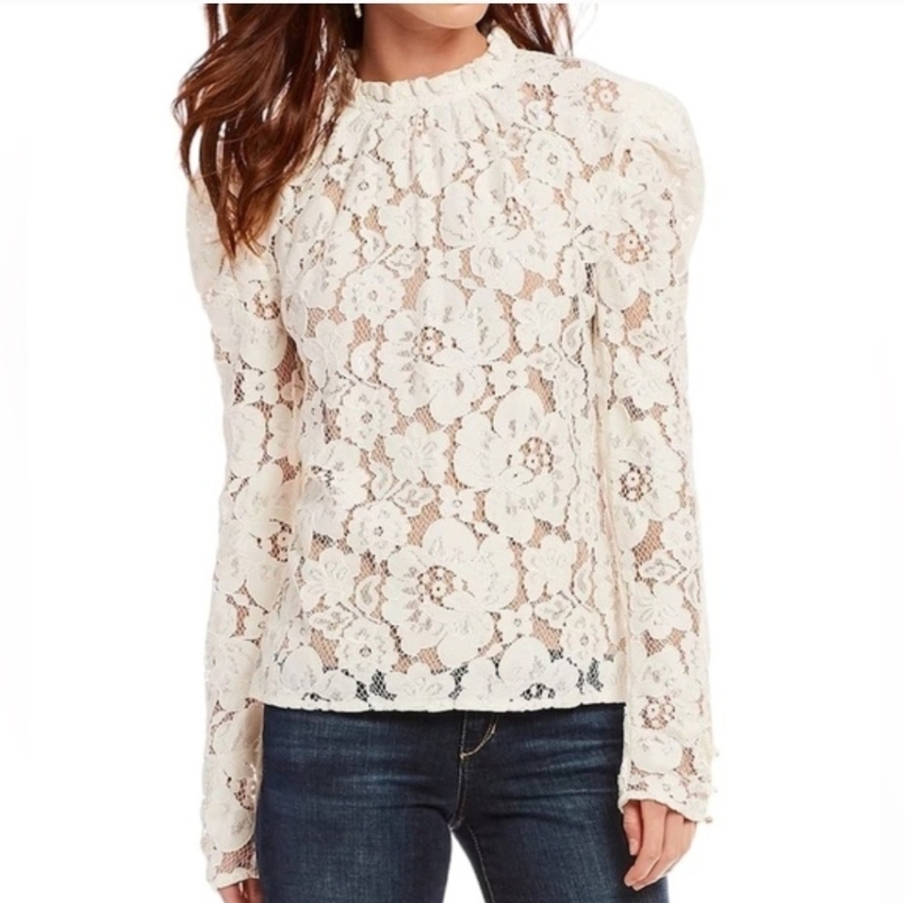 WAYF Emma Puff Sleeve Lace Top  Size M